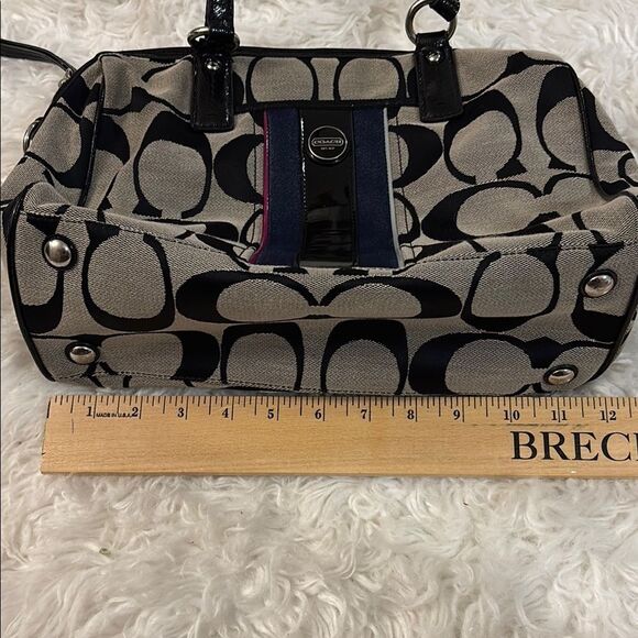 Coach Khaki Signature Striped Satchel Bag in New condition (missing long strap) - Picture 9 of 13